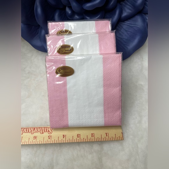 Lot of 3 pks Caspari Bandol Striped Petal Pink Cocktail Napkins. - Picture 4 of 4